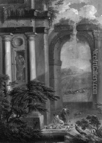 Romische Tempelruinen Mit Personenstaffage Oil Painting - Jan Frans van Bloemen