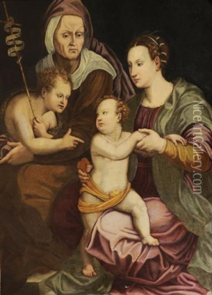 La Vierge Avec L'enfant Jesus, Sainte Elisabeth Et Saint Jean Baptiste Enfant Oil Painting - Francesco Manzocchi