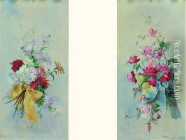  Bouquet De Roses - Bouquet De Marguerites, 1897  Oil Painting - Emma Fanty-Lescure