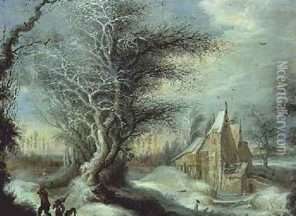 Winter Landscape with a Woodcutter Oil Painting - Gijsbrecht Leytens
