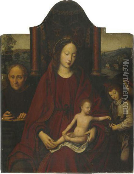 The Holy Family With An Angel, An Extensive Landscape Beyond Oil Painting - Marcellus Coffermans