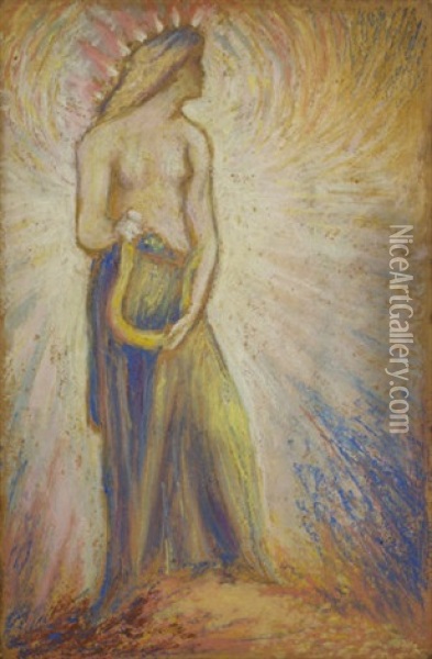 A Celtic Goddess Holding A Lute Oil Painting - George Russell