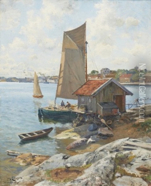Vy Fran Muskeviken Mot Marstrandson Oil Painting - Johan Ericson