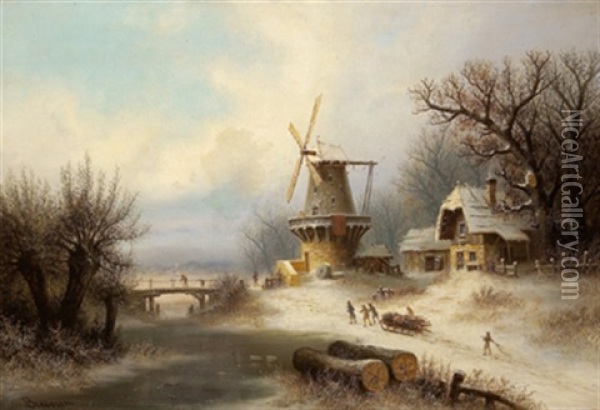 Hollandische Winterlandschaft Oil Painting - Albert Bredow