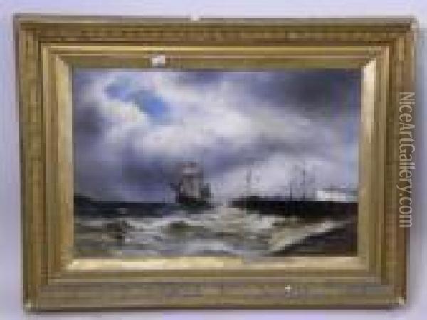 Sailing Vessels Off The Coast Oil Painting - Gustave de Breanski