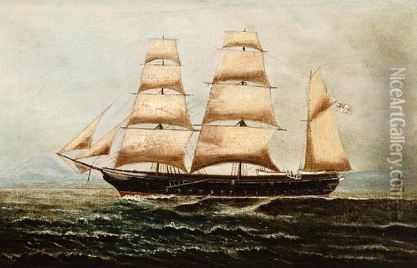 A British Three Masted Barque In Naplesharbour Oil Painting - Henry Thomas Dawson