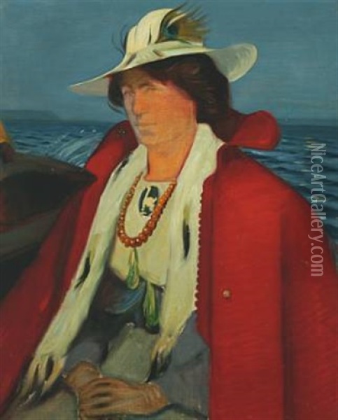 Portrait Of The Artist's Wife Agnes Oil Painting - Harald Slott-Moller
