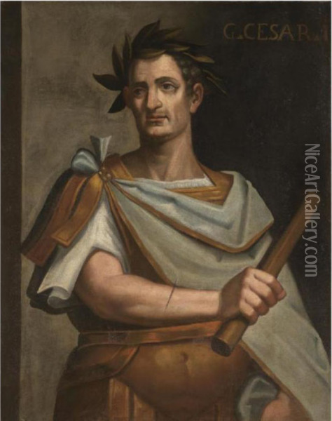 Portrait Of Julius Caeser, Half Length, Holding A Baton Oil Painting - Bernardino Campi