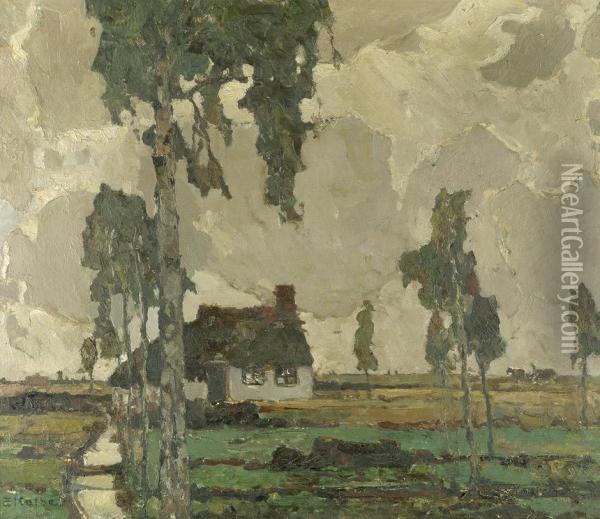 Alte Friesenkate Bei Moorland In Ostfriesland Oil Painting - Ernst Kolbe