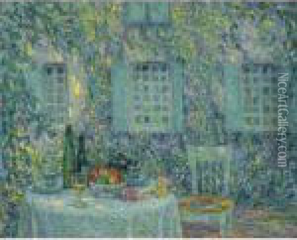 La Table. Soleil Dans Les Feuilles, Gerberoy Oil Painting - Henri Eugene Augustin Le Sidaner