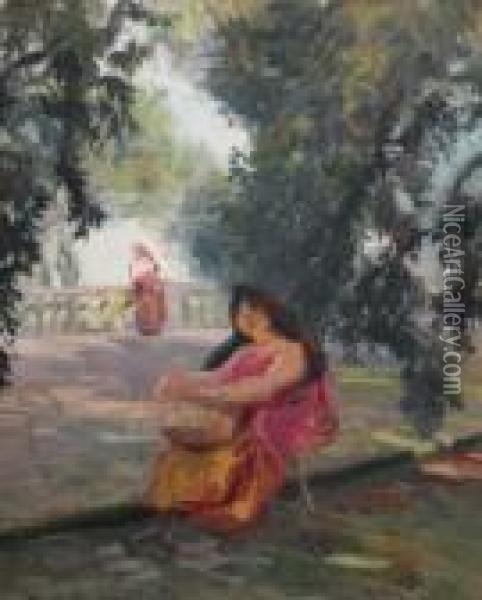 A L'ombre Des Jardins De La Villa Medicis Oil Painting - Paul Albert Besnard