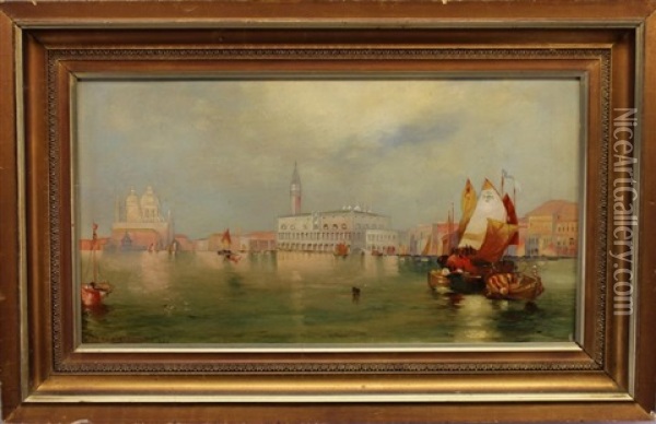 Grand Canal Venice Italy Scene With Boats Oil Painting - J. Warren Sheppard