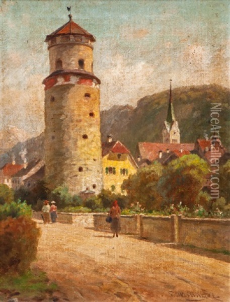 Der Katzenturm In Feldkirch, Osterreich Oil Painting - Paul Heitinger