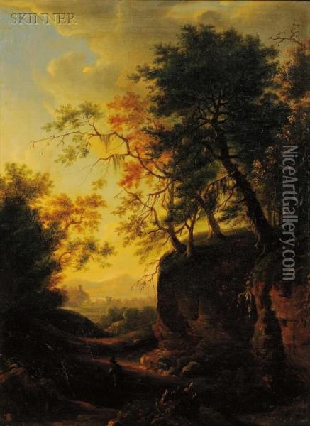 Figures In A Bucolic Landscape Oil Painting - Johann Franz Ermels