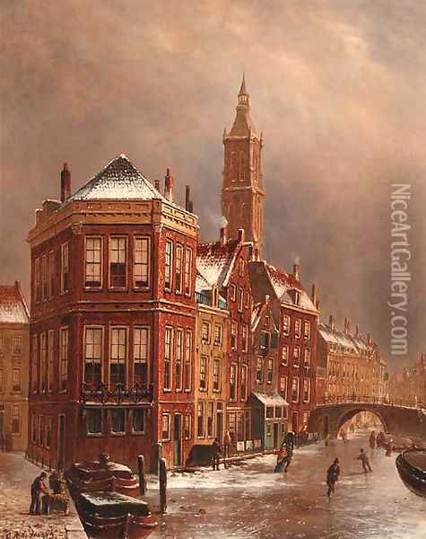 Kolkje, Amsterdam, in winter Oil Painting - Oene Romkes De Jongh
