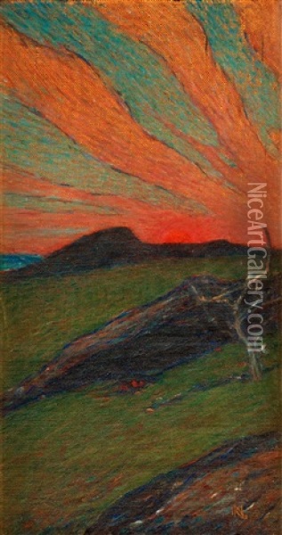 Solnedgang, Bohuslan (sunset, Bohuslan) Oil Painting - Karl Nordstroem