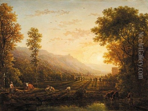 Le Repos Du Troupeau Oil Painting - Victor de Grailly