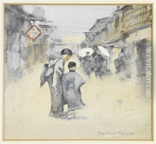 Street Scene, Japan Oil Painting - Mortimer Luddington Mempes