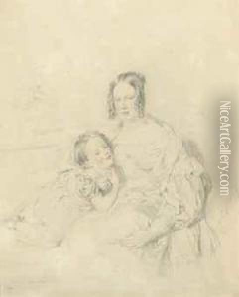 A Double Portrait Of A Woman And Child Oil Painting - William Charles Ross