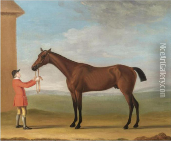 Mr Jenison Shafto's Bay Racehorse 
Goldfinder Oil Painting - J. Francis Sartorius