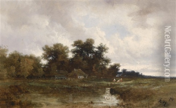 Landschaft Mit Weiher Und Figurlicher Staffage Oil Painting - Remigius Adrianus van Haanen
