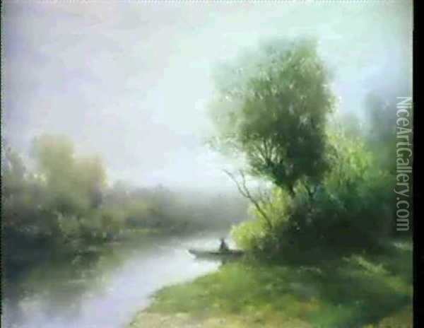 Flusslandschaft Mit Ruderboot Oil Painting - Hendrik Dirk Kruseman van Elten