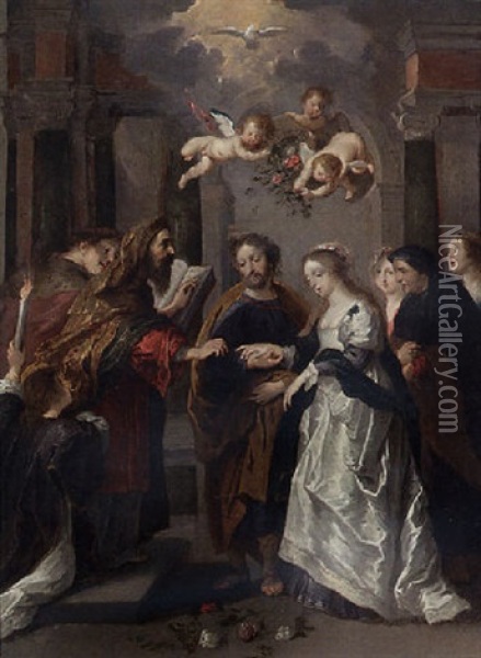The Marriage Of The Virgin Oil Painting - Willem van Herp the Elder