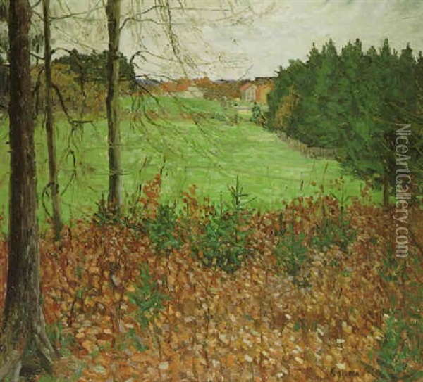 Herbstliche Waldlandschaft Mit Dorf Oil Painting - Oskar Moll