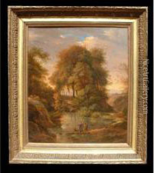 Ecole Allemande Hsp Parquete Sbd, Date 1846,une Fente Au Milieu 56x48cm Oil Painting - Carl Ludwig Frommel