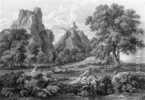 Ideale Landschaft Mit Mythologischen Figuren Oil Painting - Martin von Molitor