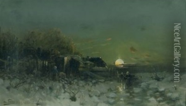 Winterlandschaft Im Mondschein Oil Painting - Otto Fedder