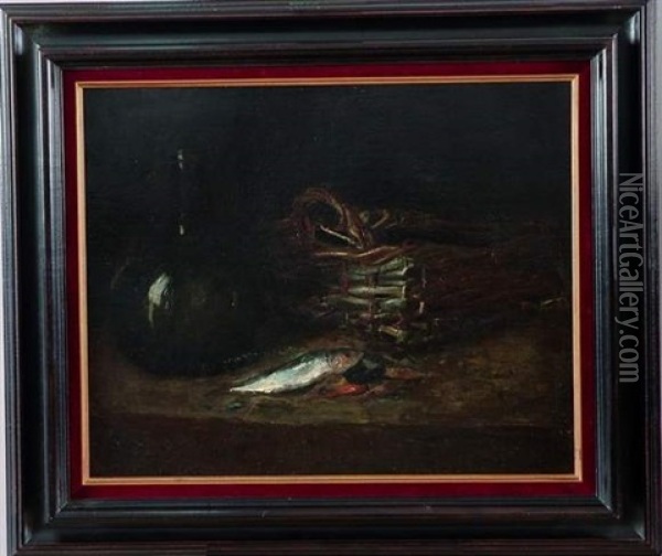 Nature Morte Au Poisson Oil Painting - Germain Theodore Ribot