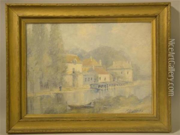 Barge On The River Oil Painting - Hobart B. Jacobs