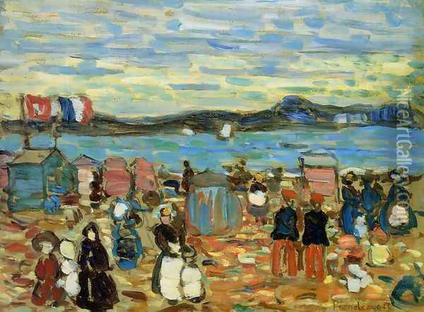 Bathing Tents St Malo Oil Painting - Maurice Brazil Prendergast