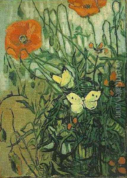 Poppies And Butterflies Oil Painting - Vincent Van Gogh