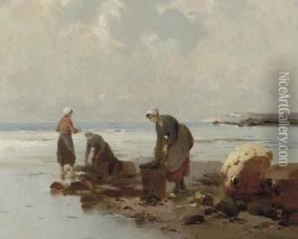 The Mussel Gatherers Oil Painting - George Haquette