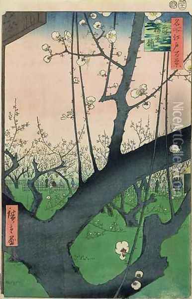 Branch of a Flowering Plum Tree Oil Painting - Utagawa or Ando Hiroshige