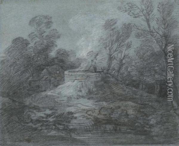 Wooded Landscape With A Figure Oil Painting - Thomas Gainsborough