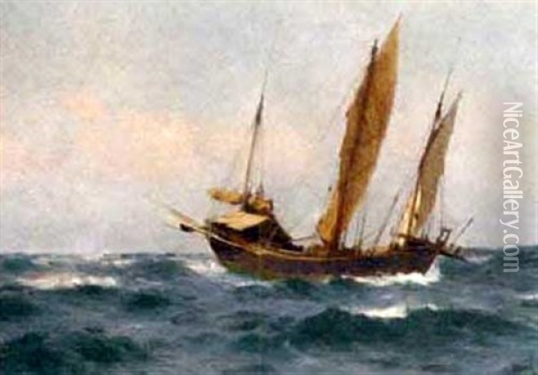 A Junk At Sea Oil Painting - John Fraser