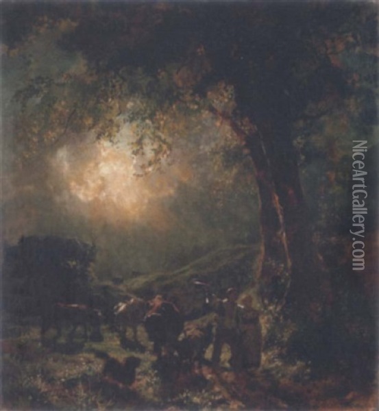 Heimkehr Von Der Alp Im Mondschein Oil Painting - Johann Rudolf Koller