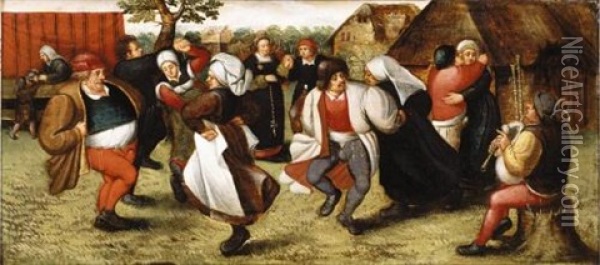 The Peasant Dance Oil Painting - Marten van Cleve the Elder