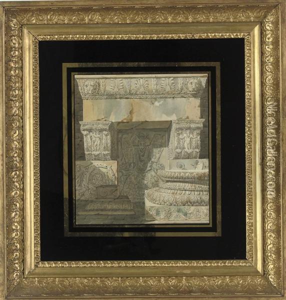 A Study Of Architectural Fragments From Antiquity Oil Painting - Charles Percier