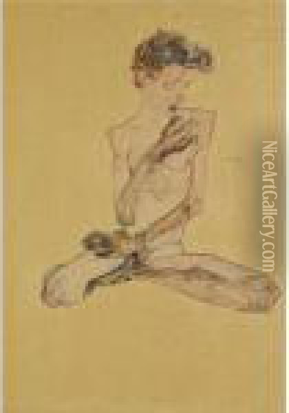Sitzender Junge (seated Boy) Oil Painting - Egon Schiele