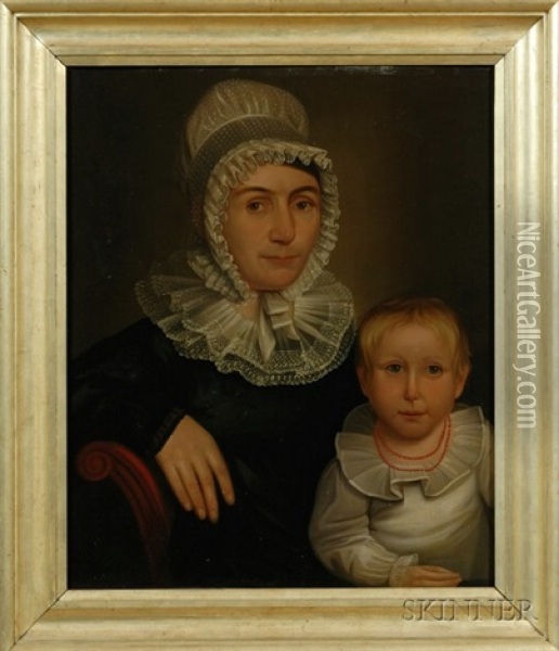 Portrait Of A Mother And Child Oil Painting - Deacon Robert Peckham