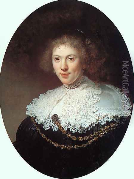 Woman Wearing a Gold Chain 1634 Oil Painting - Rembrandt Van Rijn