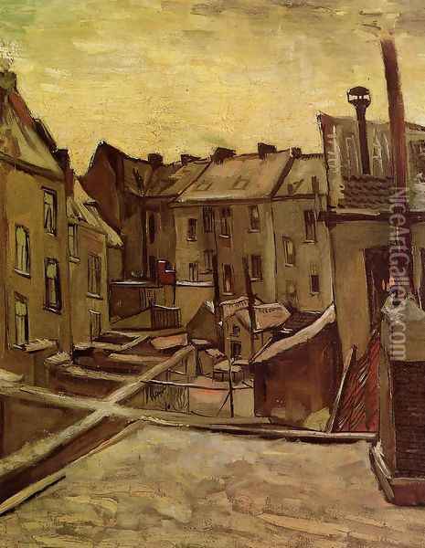 Backyards Of Old Houses In Antwerp In The Snow Oil Painting - Vincent Van Gogh