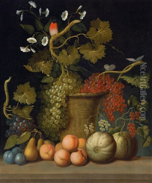 Ein Fruchtestillleben Mit Trauben In Einem Korb Oil Painting - Tobias Stranovius