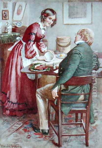 Ruth Pinch makes a Pudding, 1924 Oil Painting - Harold Copping