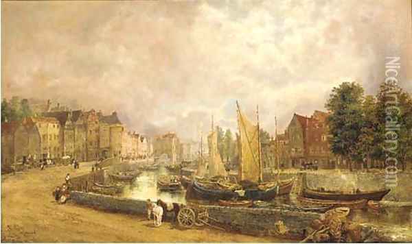 Figures in a Dutch town Oil Painting - William Howard Hart