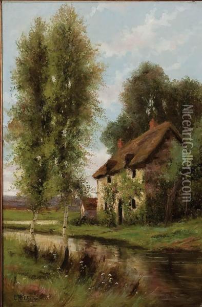 Country Home Along Stream Oil Painting - Clara Taggart Mcchesney